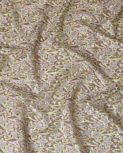 Pastel Floral Embroidered Silk Organza Fabric - 110 cm Wide - D19619