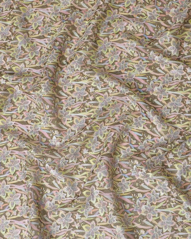 Pastel Floral Embroidered Silk Organza Fabric - 110 cm Wide - D19619