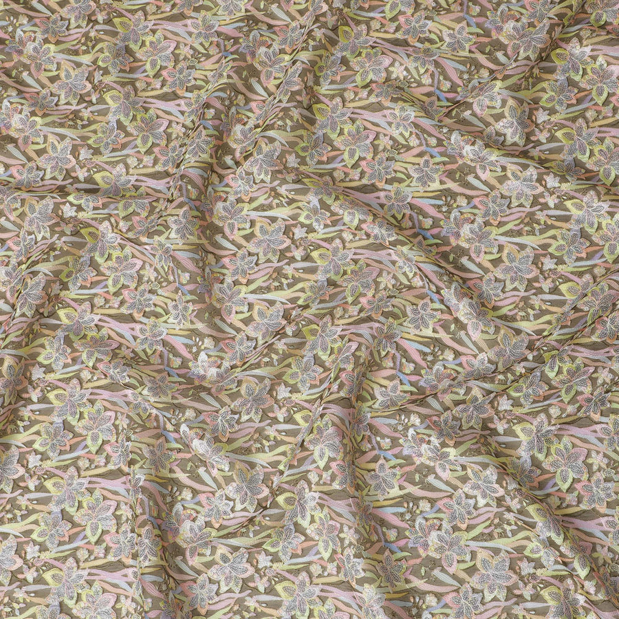 قماش الأورجانزا الحريري المطرز بزهور الباستيل - عرض 110 سم - D19619