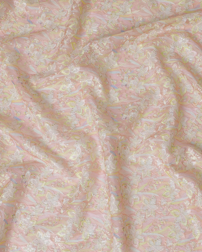 Delicate Pink Silk Organza Fabric with Pastel Floral Embroidery - 110 cm Wide - D19621