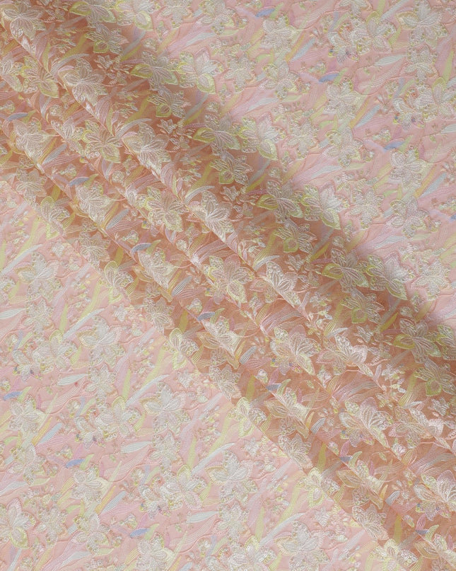 Delicate Pink Silk Organza Fabric with Pastel Floral Embroidery - 110 cm Wide - D19621