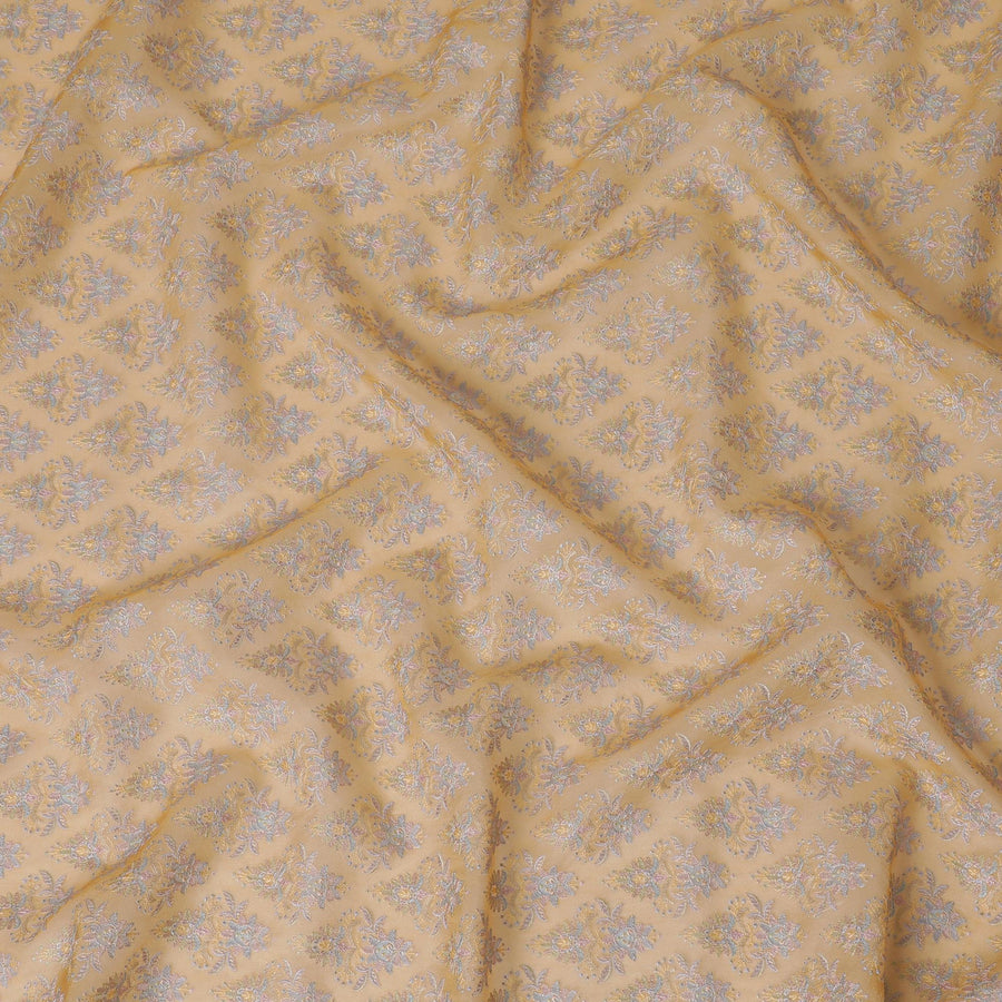 قماش الأورجانزا الحريري الذهبي مع تطريز زهور الباستيل المعقدة - عرض 110 سم - D19623