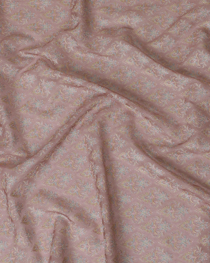 Dusty Rose Silk Organza Fabric with Intricate Pastel Floral Embroidery - 110 cm Wide - D19624