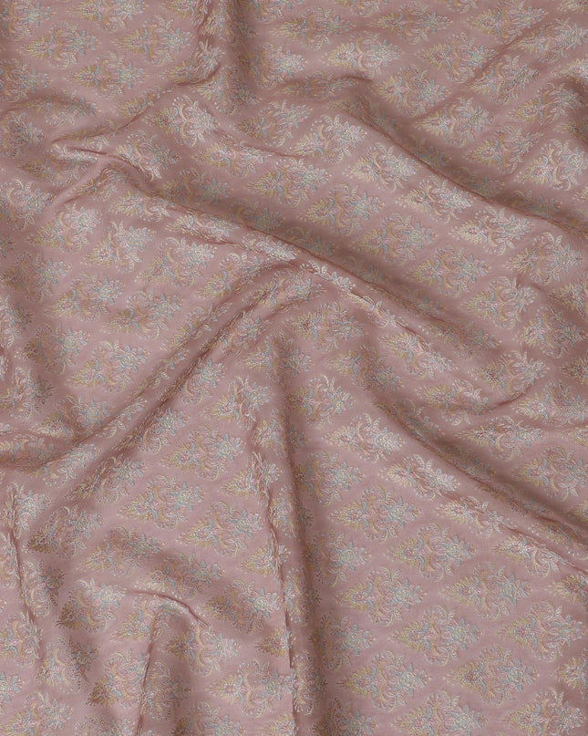 Dusty Rose Silk Organza Fabric with Intricate Pastel Floral Embroidery - 110 cm Wide - D19624