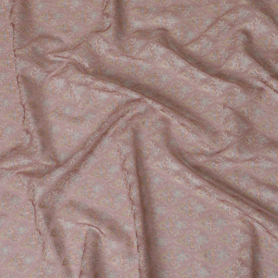 قماش الأورجانزا الحريري Dusty Rose مع تطريز زهور الباستيل المعقدة - عرض 110 سم - D19624