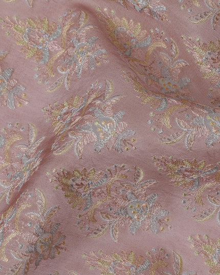 Dusty Rose Silk Organza Fabric with Intricate Pastel Floral Embroidery - 110 cm Wide - D19624