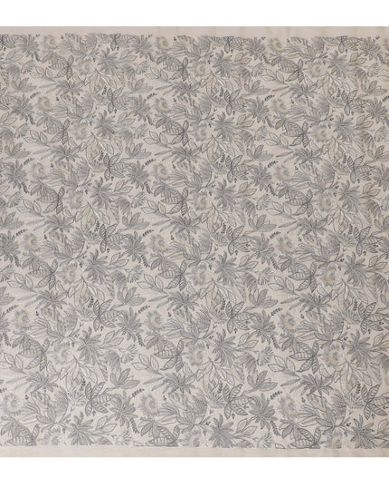Elegant Beige Silk Organza Fabric with Silver Floral Embroidery - 110 cm Wide - D19628