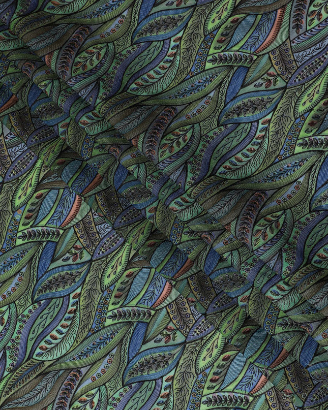 Vibrant Multicolored Silk Organza Fabric with Leaf Pattern Embroidery - 110 cm Wide - D19629