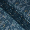 French Teal Silk Chiffon (Fransawi) Fabric with Metallic Gold and Blue Lurex Floral Design, 110 cm Width-D19737