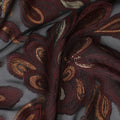 قماش شيفون حرير كستنائي فرنسي (فرنساوي) مع تصميم زهور اللوريكس الذهبي والنحاسي المعدني، عرض 110 سم -D19738