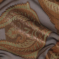 French Silk Chiffon (Fransawi) Fabric with Metallic Copper and Green Lurex Paisley Design, 140 cm Width-D19741