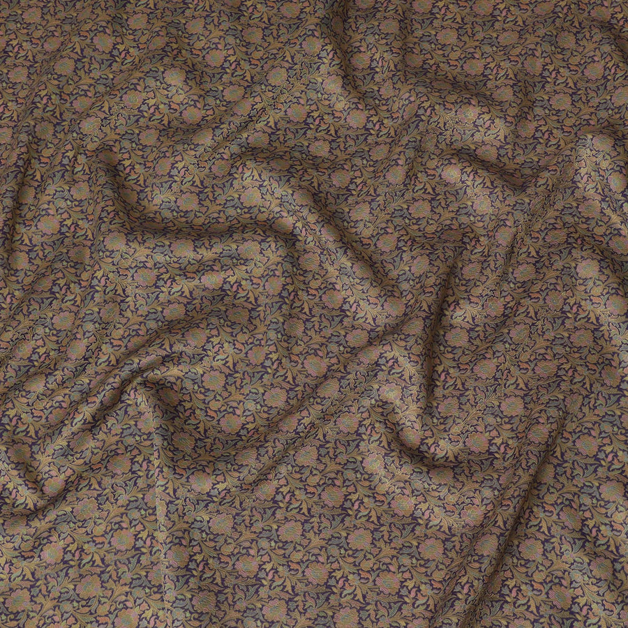 قماش حرير بروكار مع تصميم زهور متعدد الالوان، عرض 110 سم، هندي المنشأ-D19748