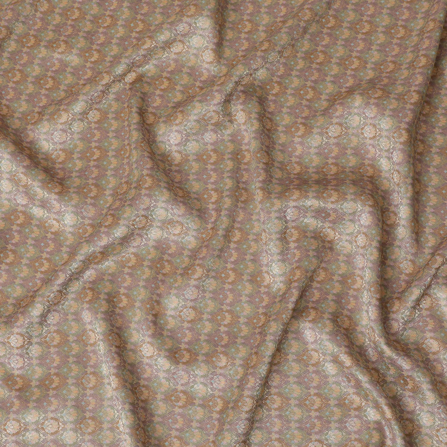 قماش حرير بروكار بتصميم زهور خوخي وذهبي، عرض 110 سم، هندي المنشأ-D19753