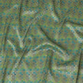 قماش حرير بروكار بتصميم هندسي أخضر وأزرق وذهبي عرض 110 سم هندي المنشأ-D19757