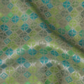 قماش حرير بروكار بتصميم هندسي أخضر وأزرق وذهبي عرض 110 سم هندي المنشأ-D19757