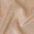قماش حرير بروكار بتصميم بيزلي وردي فاتح وذهبي، عرض 110 سم، هندي المنشأ-D19759