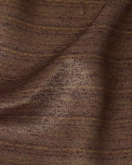 Silk Brocade Fabric with Rich Brown and Gold Striped Design, 110 cm Width, Indian Origin-D19762