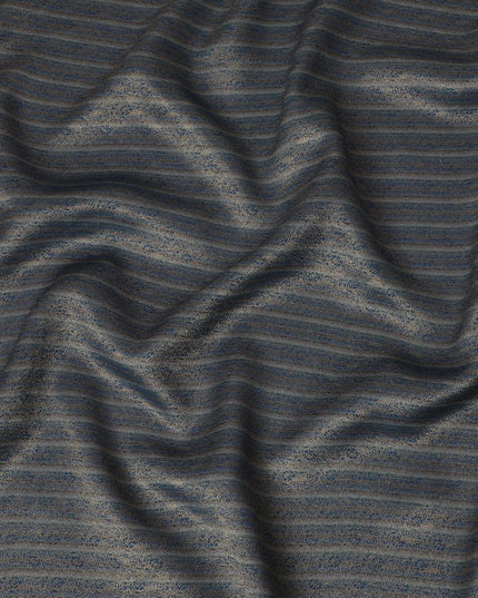 Silk Brocade Fabric with Navy Blue and Gold Striped Design, 110 cm Width, Indian Origin-D19763