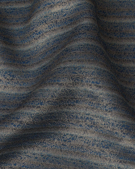 Silk Brocade Fabric with Navy Blue and Gold Striped Design, 110 cm Width, Indian Origin-D19763