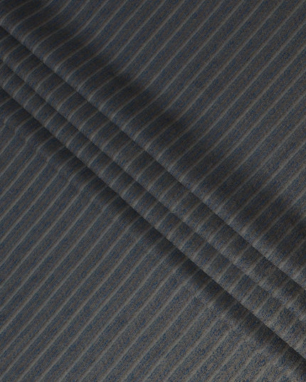 Silk Brocade Fabric with Navy Blue and Gold Striped Design, 110 cm Width, Indian Origin-D19763