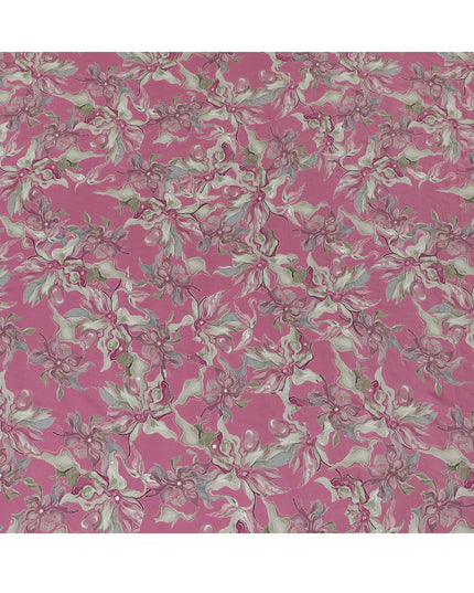 Pink and Grey Floral Viscose Crepe Printed Fabric - 110 cm Wide-D20006