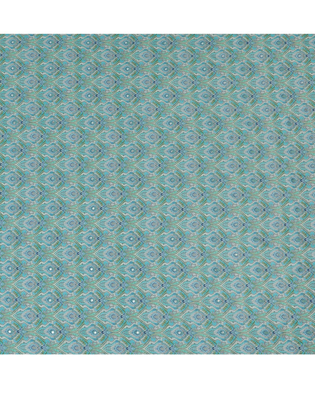 Aqua Blue and Green Paisley Viscose Crepe Printed Fabric - 110 cm Wide-D20008