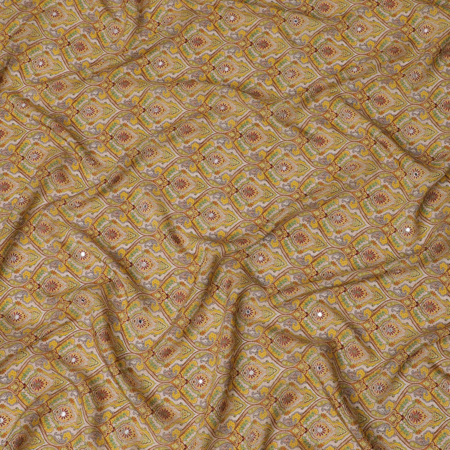 Yellow and Green Paisley Viscose Crepe Printed Fabric - 110 cm Wide-D20009