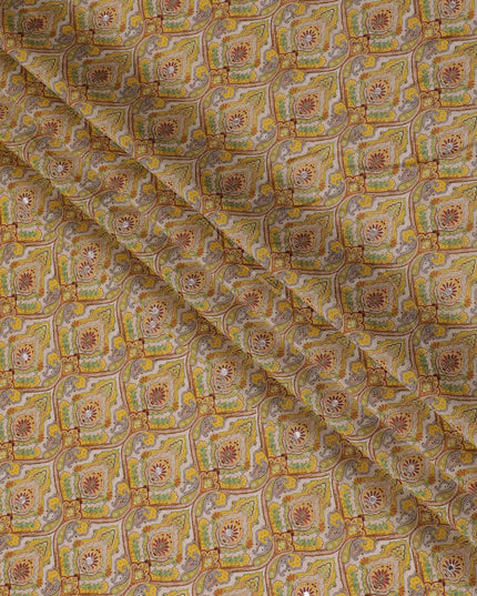 Yellow and Green Paisley Viscose Crepe Printed Fabric - 110 cm Wide-D20009