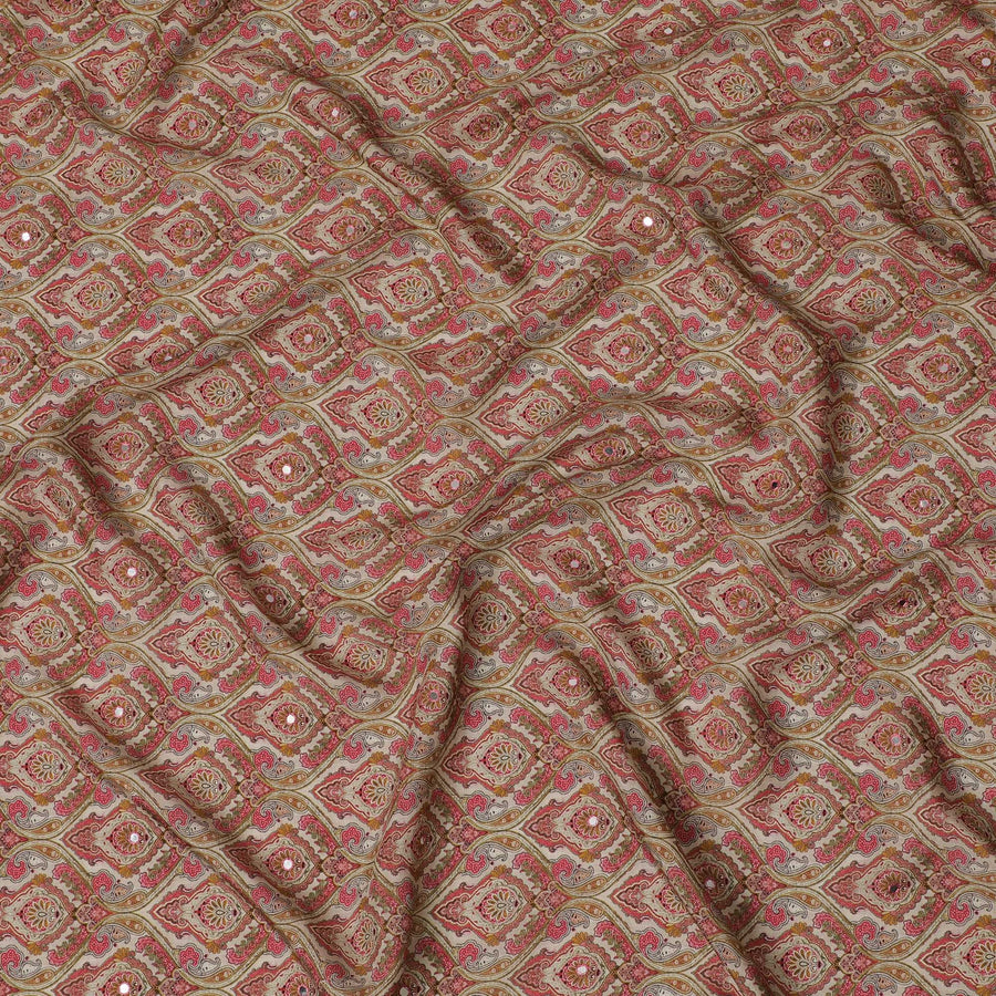 قماش كريب فيسكوز وردي وبرتقالي مطبوع - عرض 110 سم - D20010