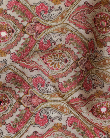 Pink and Orange Paisley Viscose Crepe Printed Fabric - 110 cm Wide-D20010