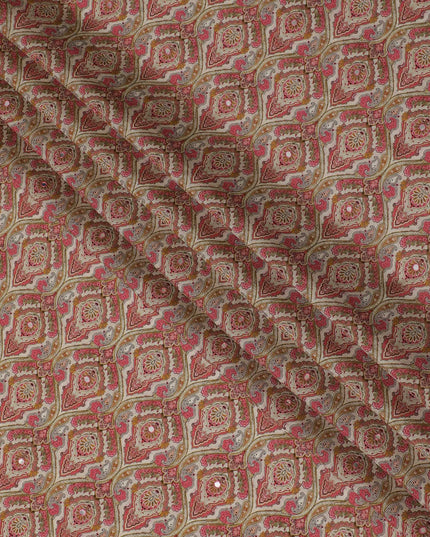 Pink and Orange Paisley Viscose Crepe Printed Fabric - 110 cm Wide-D20010