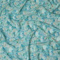 Aqua Blue and White Floral Viscose Crepe Printed Fabric - 110 cm Wide-D20011