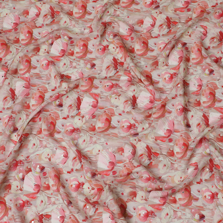 Pink and Red Floral Viscose Crepe Printed Fabric - 110 cm Wide-D20012