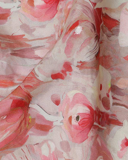 Pink and Red Floral Viscose Crepe Printed Fabric - 110 cm Wide-D20012