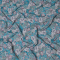 Teal and Grey Floral Viscose Crepe Printed Fabric - 110 cm Wide-D20015 Regal Fabrics