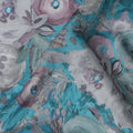 Teal and Grey Floral Viscose Crepe Printed Fabric - 110 cm Wide-D20015 Regal Fabrics