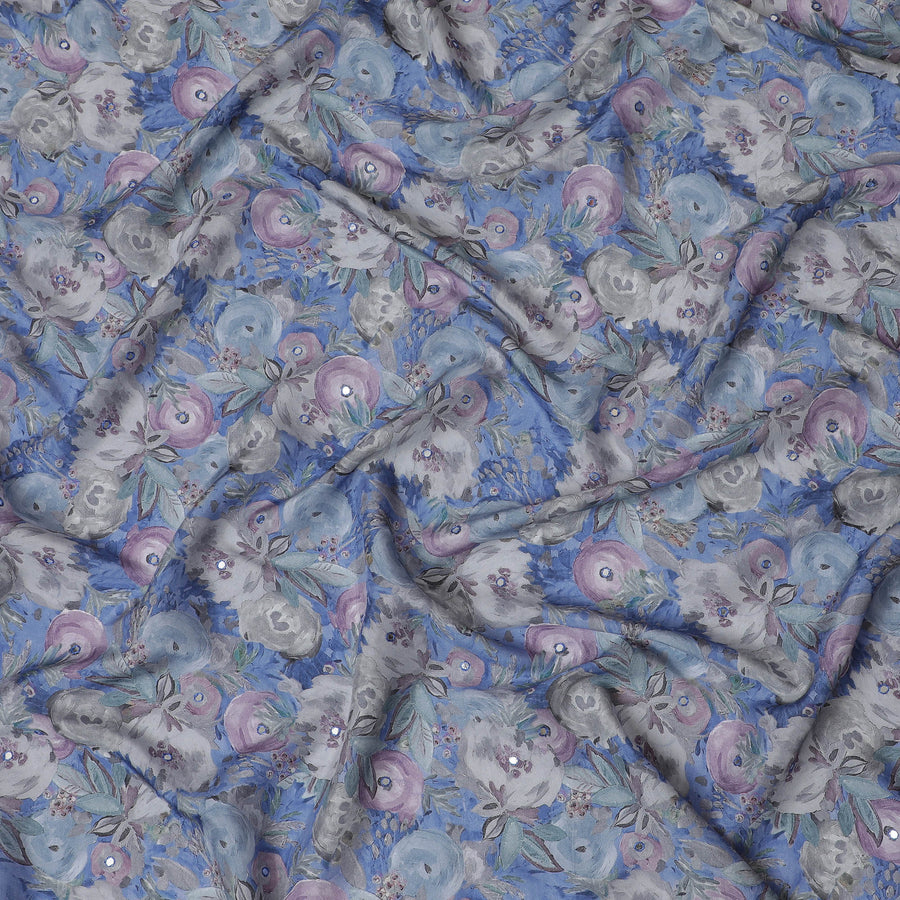 قماش كريب فسكوز مطبوع باللون لافندر ورمادي - عرض 110 سم - D20016