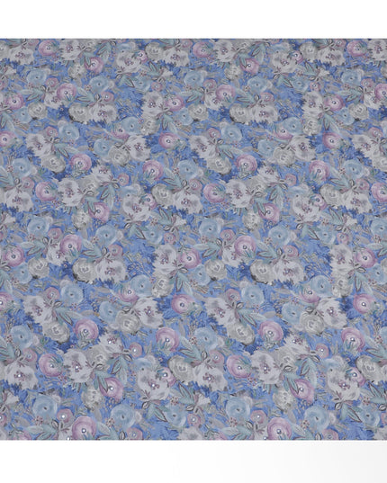 Lavender and Grey Floral Viscose Crepe Printed Fabric - 110 cm Wide-D20016