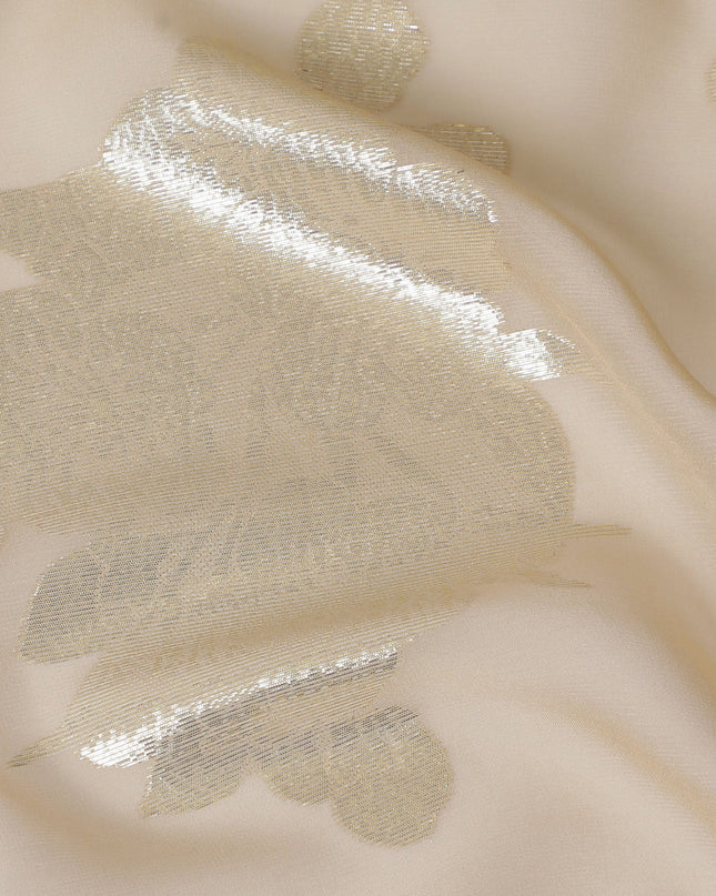 Champagne Silk Chiffon Metallic Floral Fabric with metallic lurex - 110 cm Wide-D20025