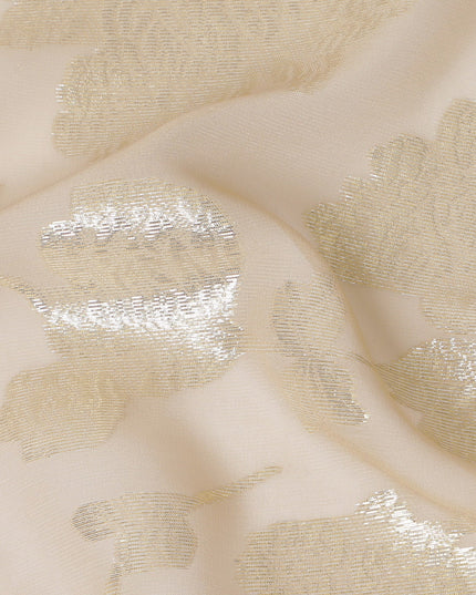 Ivory Silk Chiffon Metallic Floral Fabric with metallic lurex - 110 cm Wide-D20026