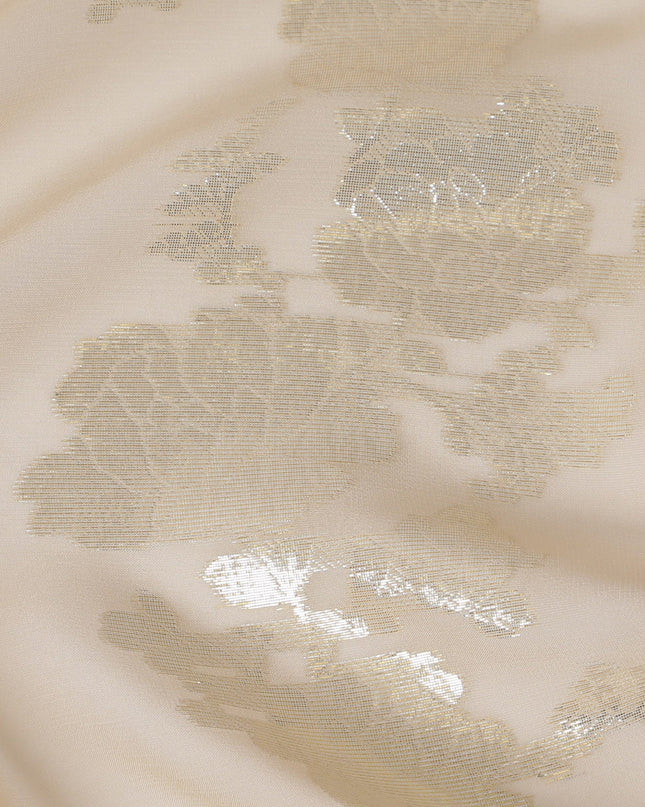 Cream Silk Chiffon Metallic Floral Fabric with Lurex - 110 cm Wide-D20027