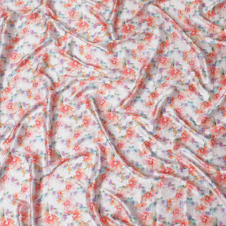 Synthetic Modal Satin Fabric with Stone Work, Floral Watercolor Design, Multicolor, 110 cm Width-20028