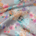 Synthetic Modal Satin Fabric with Stone Work, Pastel Floral Design, Light Grey, 110 cm Width-20030