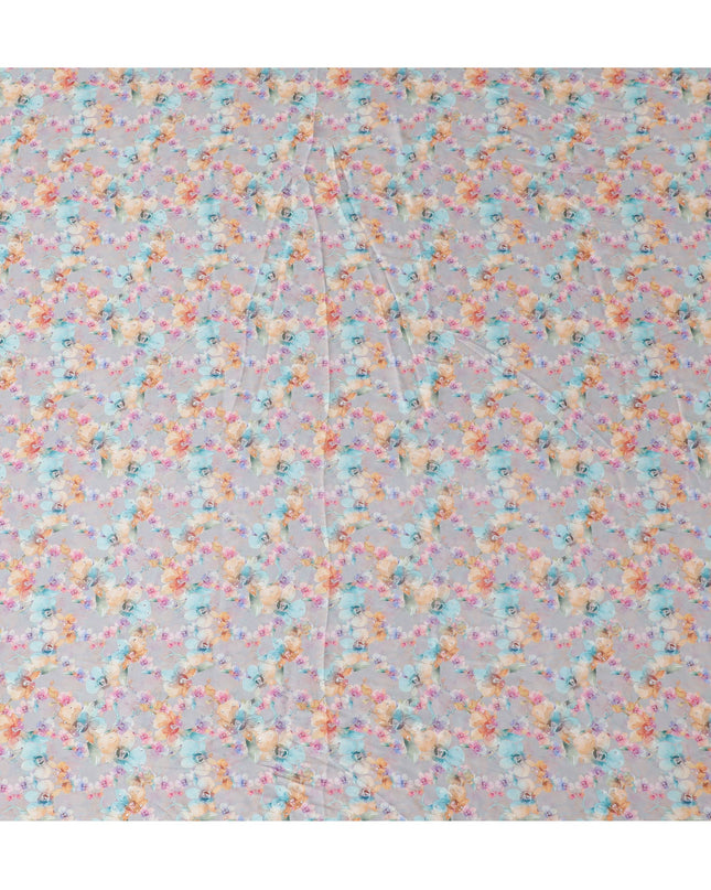 Synthetic Modal Satin Fabric with Stone Work, Pastel Floral Design, Light Grey, 110 cm Width-20030