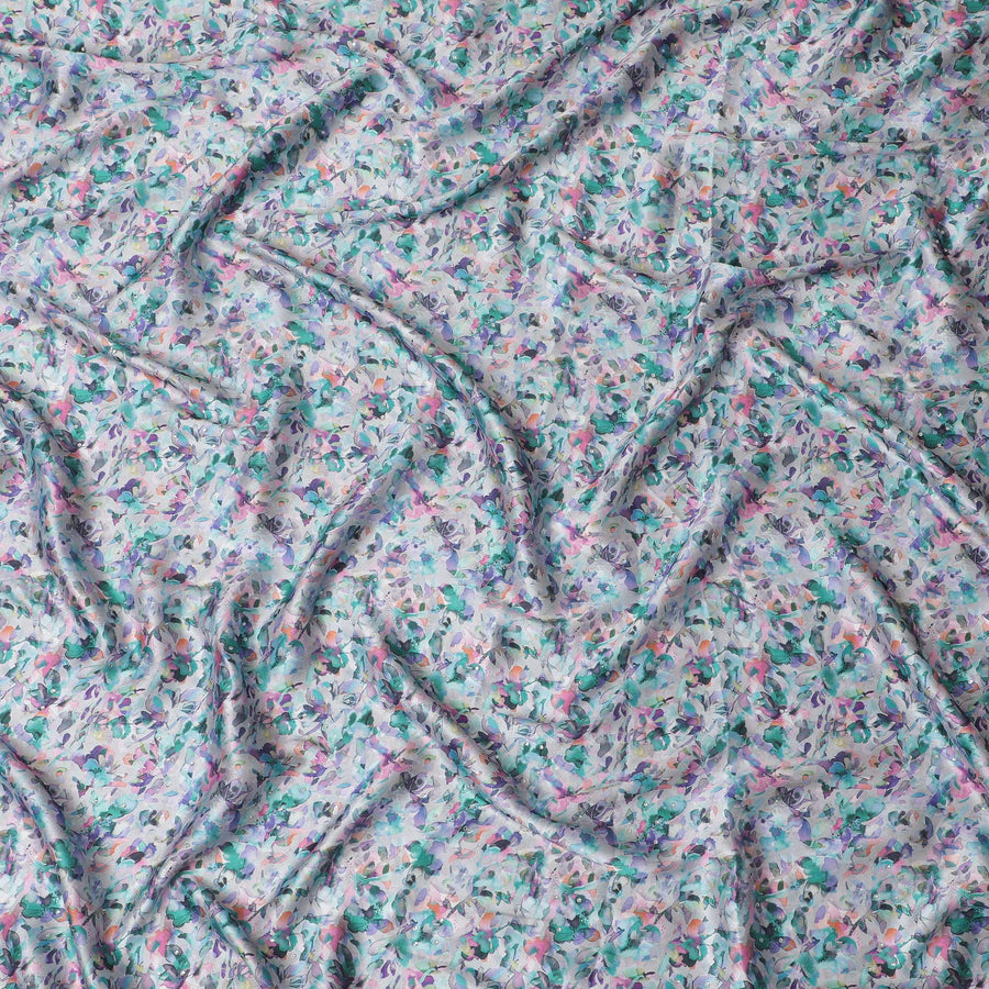 Synthetic Modal Satin Fabric with Stone Work, Abstract Floral Design, Light Grey, 110 cm Width-20033