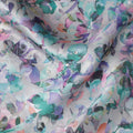 Synthetic Modal Satin Fabric with Stone Work, Abstract Floral Design, Light Grey, 110 cm Width-20033