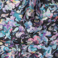 Synthetic Modal Satin Fabric with Stone Work, Vibrant Abstract Floral Design, Black, 110 cm Width-20034