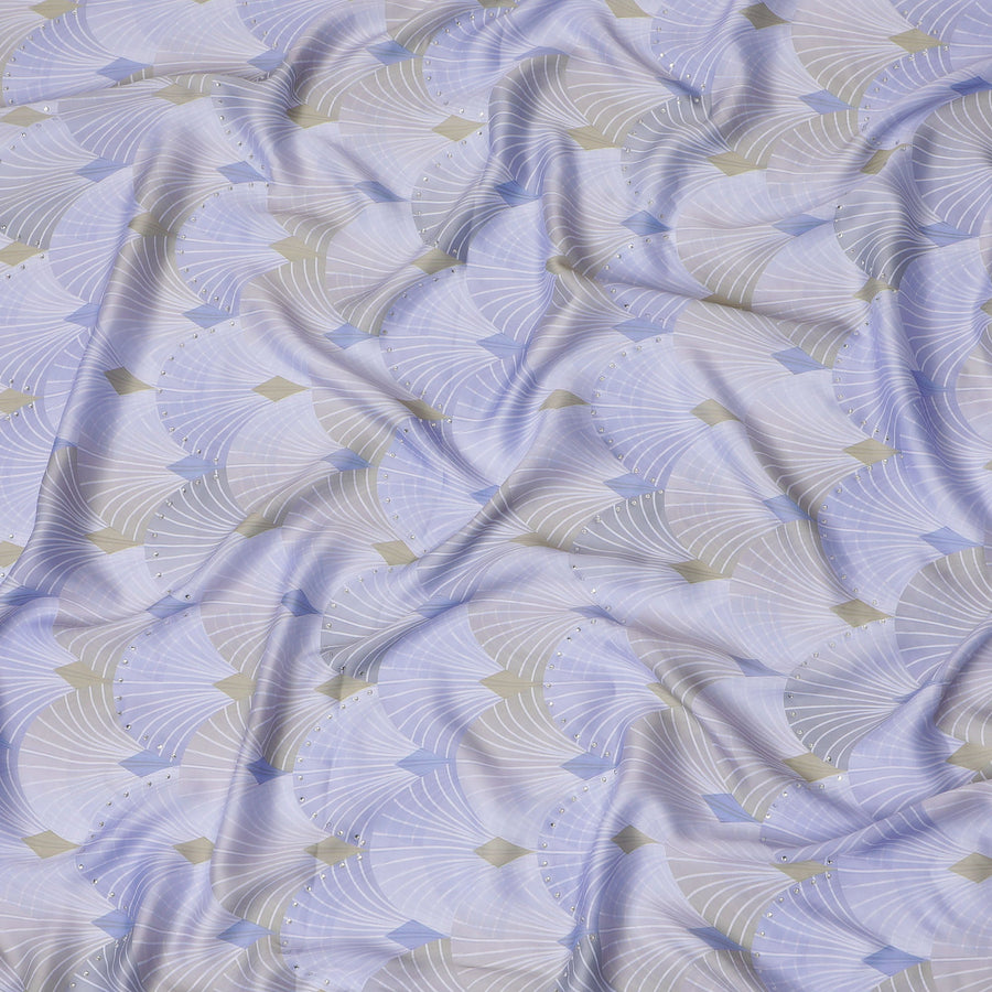 Elegant Lilac Synthetic Modal Satin Fabric with Abstract Design and Stone Work, 110 cm Width-20039
