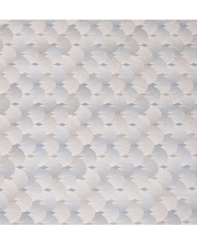 Elegant Cream and Grey Synthetic Modal Satin Fabric with Abstract Design and Stone Work, 110 cm Width-20040