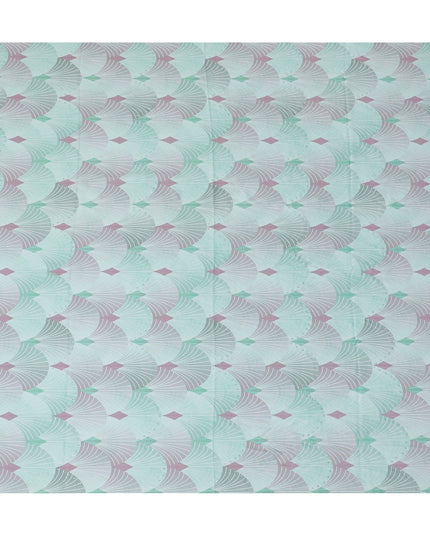 Chic Mint Green and Grey Synthetic Modal Satin Fabric with Abstract Design and Stone Work, 110 cm Width-20041